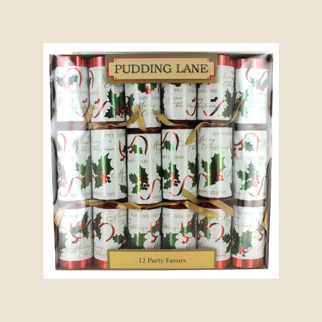 Pudding Lane Christmas Crackers Antique White Holly Brits